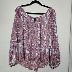 White House Black Market Paisley Print Blouse, Size XLP